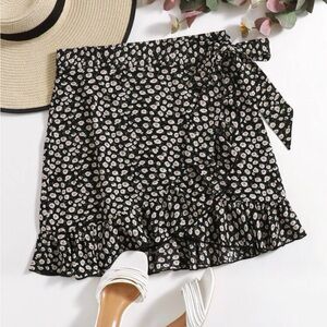 SHEIN Ditsy Floral Ruffle Hem Wrap Knot Skirt